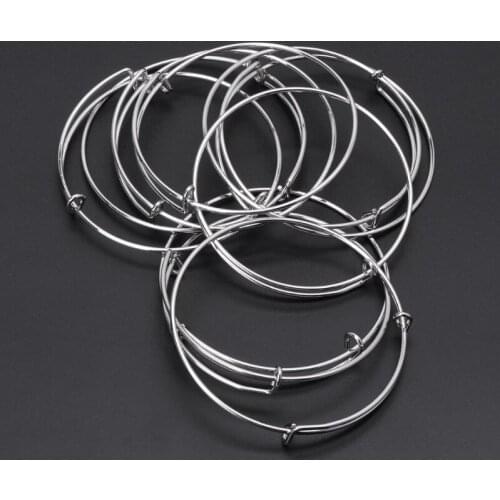 10 Pcs Womens Silvery Adjustable Expandable Bangle Wire Wrapped Wrist Bracelet LX9E