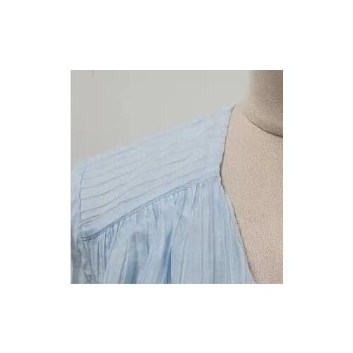 2021 Spring and Summer V-neck Waist Slimming Sky Blue Pleated Cake Dress