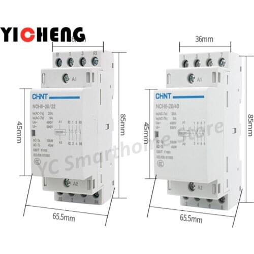 1Pcs Chint household small AC contactor NCH8 single-phase 220V / 24V rail type 20A/25A 4P