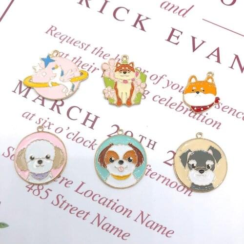 10pcs Cartoon Dogs Series Alloy Enamel Charms Oil Drop Lovely Dog Tag Pendants Floating Earrings Jewelry DIY Accessories YZ596