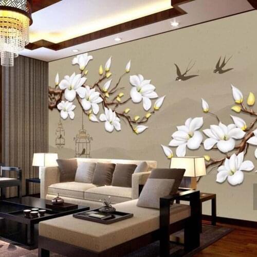 3D Embossed Yulan Magnolia Flower Birdcage Floral Wallpaper Murals Wall Paper Roll for Living Room Wall Decor Painting Modern