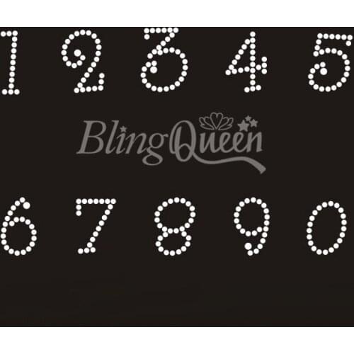 BlingQueen 25PCS/LOT Custom Bling Rhinestone Iron On Transfers Number Design