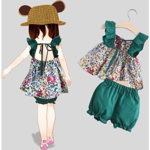 Kids Clothes Floral Vest + Short Girls Outfits Summer Girls Tracksuit Casual Style Costumes For Children