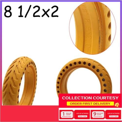 For Xiaomi M365 Electric Scooter 8.5 Inch Honeycomb Hole Solid Tire 8.1/2x2 Yellow Explosion-proof Non-pneumatic Rubber Tire