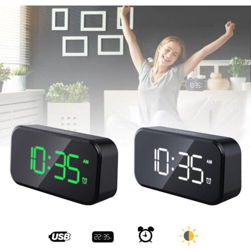LED Mirror Alarm Clock Digital Touch Table Clock Wake up Light Electronic Large Time Temperature Display Home Decoration Clock