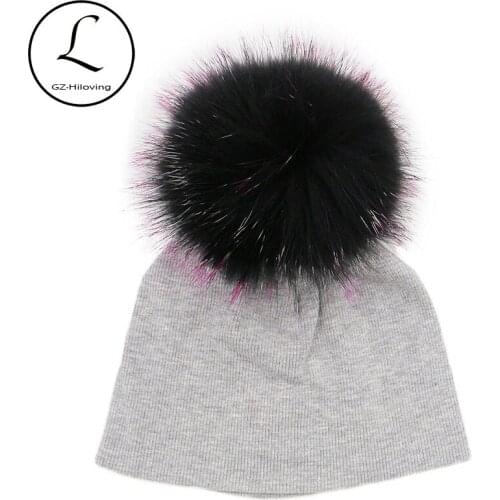 GZHILOVINGL New Winter Girls Boys Ribbed Knit Cotton Beanies Skullies Hats Cap For Baby Kids Toddler Lovely Big Fur Pom Pom Hats