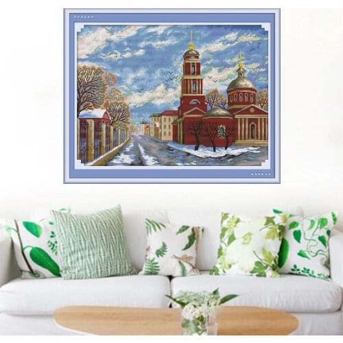 HUACAN Cross Stitch Embroidery Winter Scenery Needlework Sets For Full Kits White Canvas DIY Home Decor 14CT