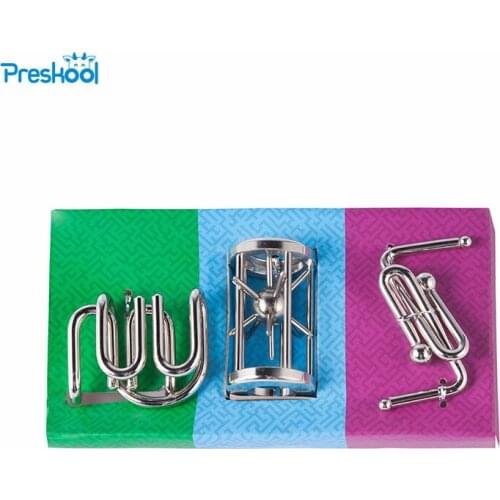 Brain Teaser Toy 1 Lot=3 PCS Test Mind Game Metal Magic Trick China Traditional Puzzle Baguenaudier Rings Cardans Suspension