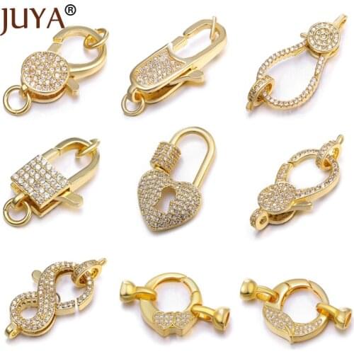 Juya Wholesale 5pcs Inlay Zirconia Lobster Clasps Copper Connectors Jewelry Making Supplies For Bracelet Necklaces Accessories