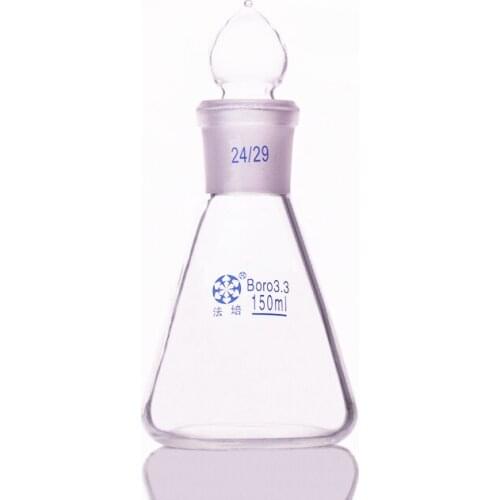 Conical flask with standard ground-in glass stopper,Capacity 150ml,joint 24/29,Erlenmeyer flask with standard ground mouth