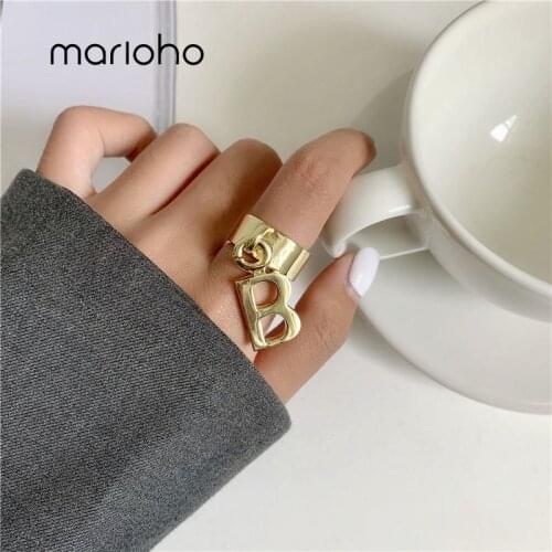 Marioho 1PC 2020 New Fashion Letter B Rings Vintage Metal Gold Silver Color Pendant Rings for Women Party Jewelry Gifts