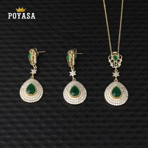 Moroccan Caftan wedding gold jewelry set for women green stone fashion jewelry set copper high quality jewelry set