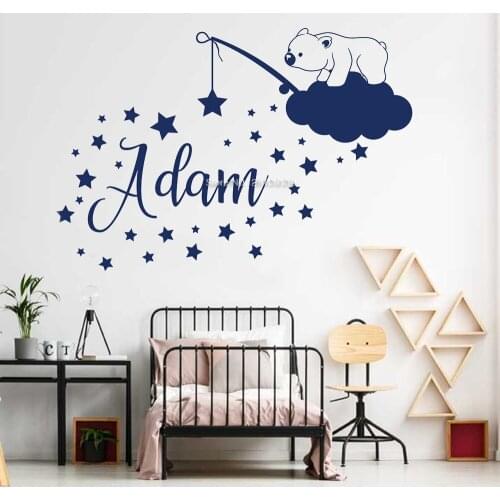 Bear & Stars Murals Custom Name Wall Decal For Kids Boy Bedroom Wall Decor Stickers Vinyl DIY Wallpapers Home Decoration LC1683