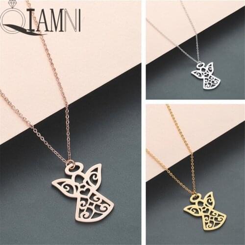 QIAMNI Trendy Lovely Halo Angel Wings Pendant Necklace Geometric Collars Minimalist Christmas Gifts Birthday Jewelry Charm