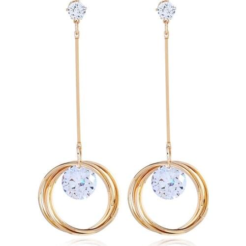 Fashion Wedding Jewelry Boucle D'oreille Cz Crystal Teardrop Long Earrings Bridal Large Circle Drop Earrings Brincos For Women