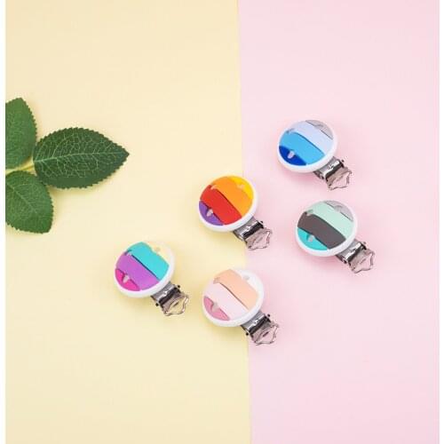 Sunrony 10pc Cartoon Rainbow Silicone Beads Clips Chain Baby Teething Nursing Cartoon Food Grade BPA Free Baby Oral Care Product