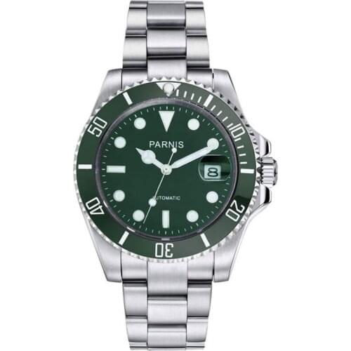 Parnis 40mm Automatic Men watch green dial Sapphire glass green ceramic bezel miyota 8215 Self winding movement