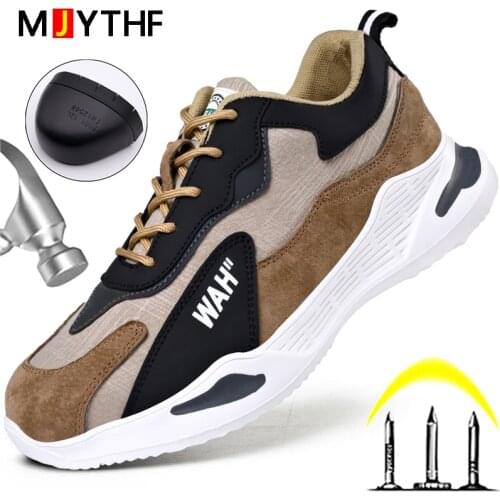 MJYTHF Safety Shoes Men Anti-smash Anti-puncture Work Shoes Light Comfort Men Boots Waterproof Safety Boots Work Sneakers 2021