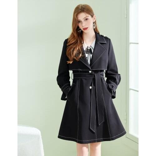 2021 Spring New Black Windbreaker Womens Mid-length Long Waist High-end Temperament Was Thin and High-end Jacket