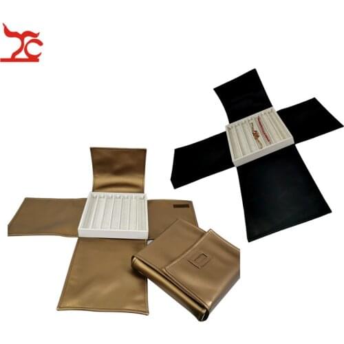 New Luxury Velvet Jewelry Display Tray With PU Cover 7 Grids Bracelet Chain Anklet Holder Travel Storage Carrying Case Bag 2Clr