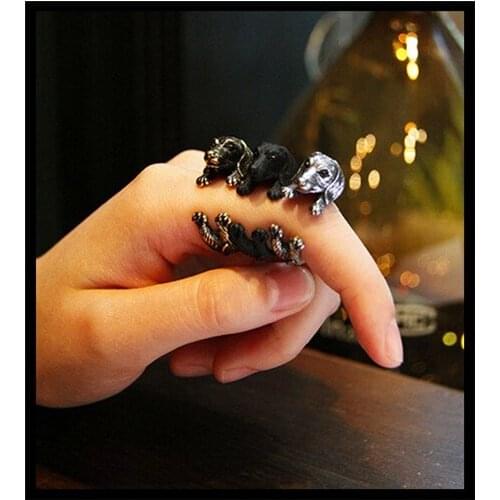 Wholesale 10pcs/lot Dachshund Ring free size adjustable hippie animal cartoon dog Ring jewelry for pet lovers