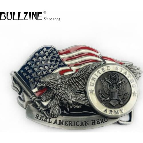 The Bullzine wholesale US army belt buckle with pewter finish FP-03033 suitable for 4cm width snap on belt