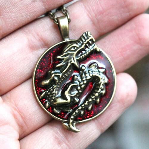 Dragon necklace Steampunk Blood Dragon Necklace Pendant ancient bronze Chinese Style Dragon flashing gift Shining handmade