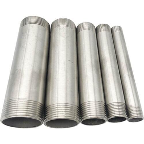 Length 150/200/250mm Thread 3/4" 1" 1-1/4" BSP Equal Male 304 Stainless Steel Straight Pipe Connector Adapter -30~250 Celsius