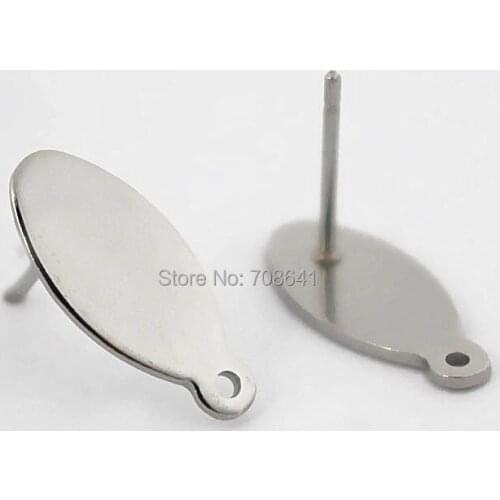 Blank Stainless Steel Stud Earrings Bases Settings 7x15mm Flat Oval Glue Pad Loop Hanger SUS Ear Pins Earrings post DIY Findings