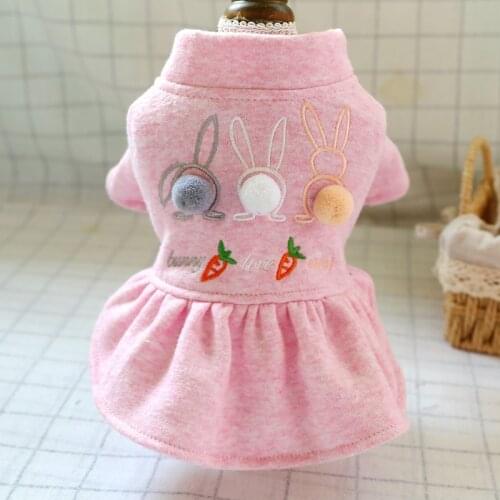 Cute Pink Rabbit Dog Dresses With Carrot Cotton Comfortable Outfit For Small Dogs Party Shih Tzu Coat Puppy Costume Cat Shop