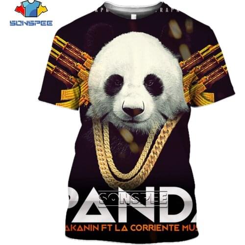 SONSPEE New Summer Animal Men Women Desiigner Panda Remix 3D Print T-shirt Necklace Cool Plus Size Casual Short Sleeve O-Neck To