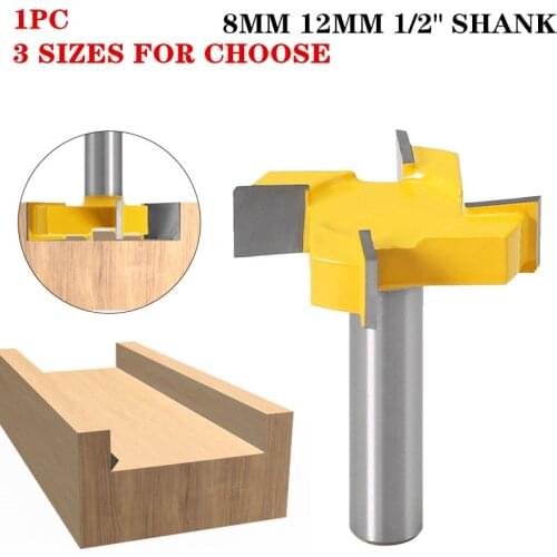 1pc 8mm/12mm/12.7mm Shank T Type Jointing & Slotting Cutter Four Flutle T-Track Slotting Wood Router Bit Milling Cutter For Wood