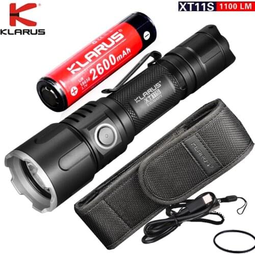 KLARUS XT11S Tactical Flashlight Max 1100LM USB Rechargeable Military Law Enforcement torch with 2600 mAh 18650 Battery