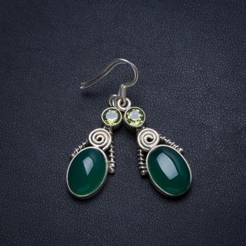 Natural Chrysoprase and Peridot Handmade Vintage 925 Sterling Silver Earrings 1 1/2" T3730