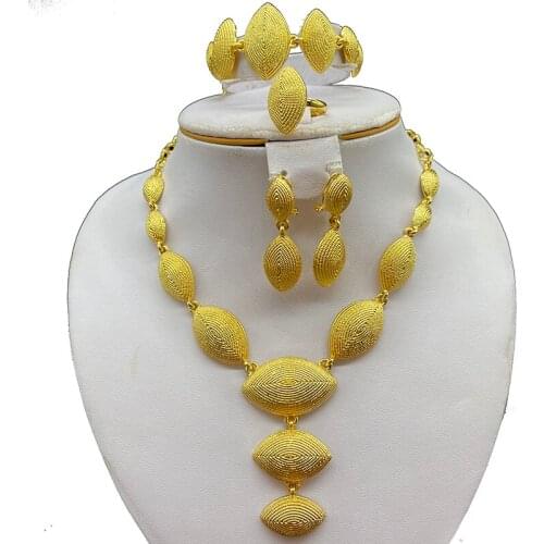 Jewelry sets African 24k gold for women Dubai wedding gifts bridal party Necklace Bracelet earrings ring set collares jewellery