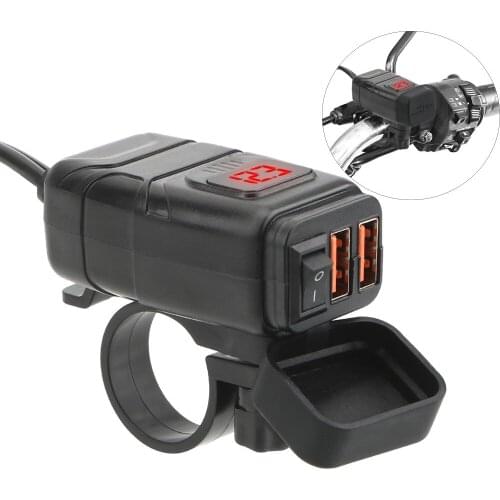 Motorcycle Vehicle-mounted Charger Waterproof USB Adapter 12V Phone Dual Quick Charge 3.0 Voltmeter Switch Moto Accessory