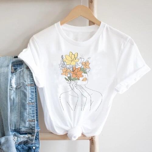 Women Short Sleeve Printing Office Travel Floral Ladies Flower 90s Fashion Clothes Print Tshirt Female Tee Top Graphic T-shirt