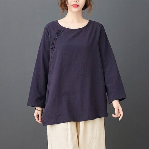 Oversized Women Cotton Linen Casual T-shirts New 2021 Simple Style Vintage Solid Color Loose Female Long Sleeve Tops Tees S3426