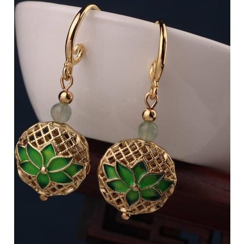 New retro cloisonne short earrings spring and summer style Exquisite green high class earrings for women