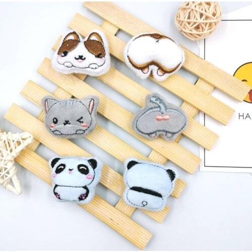 10pcs/lot Kawaii Plush Animal Patches Cartoon Cotton-filled Dog/Cat/Panda Padded Appliques Accessories DIY Handmade Material