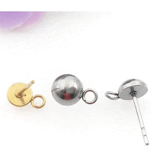 100pcs 316L Stainless Steel Half Ball Earring 3-10mm Bead Pin Ear Pin with Hanging Ring DIY Earring Finding