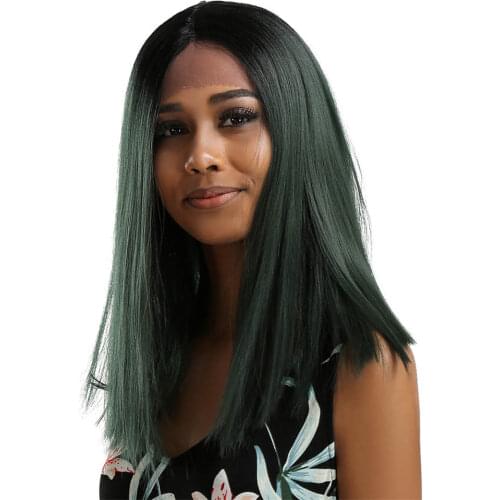 14'' Natural Silky Synthetic Long Straight Wigs Middle Part Lace Front Wig