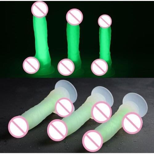3 Sizes Erotic Silicone Glowing Luminous Dildo Realistic Glow in the Dark Penis Strapon Dick Adult Sex Toys for Woman Sex Shop