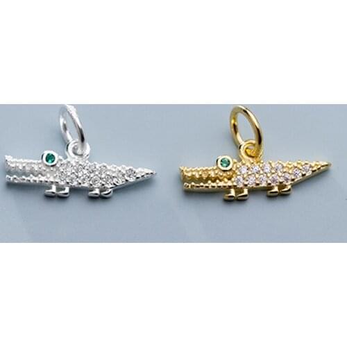 925 Sterling Silver AAA Zircon Cartoon Crocodile Charms Cute S925 Silver Handcraft Pendants DIY Fine Jewelry Making Bracelets