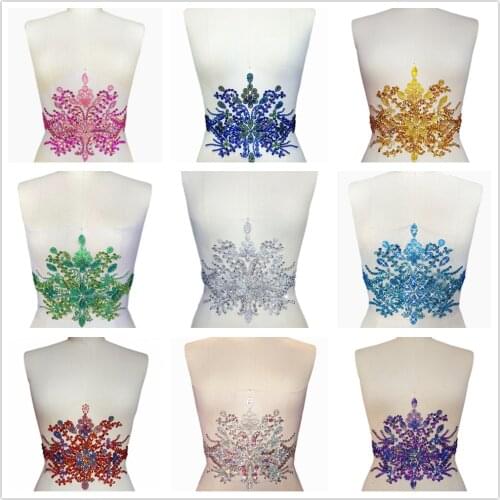 BEADED Bright Pink Crystal Rhinestone 22x34cm Applique Patches Stones Haut Couture DIY Crafts High Waist for Wedding Dress Prom