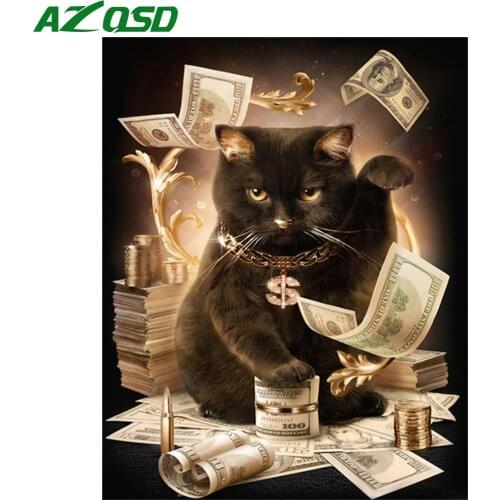 AZQSD Coloring By Numbers Cat Money On Canvas Unique Gift Paint By Number DIY Unframe Animal Picture Home Decoration