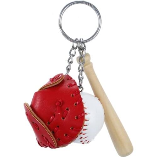 Mini Baseball Glove Wooden Bat Keychain Sports Car Key Chain Key Ring Gift For Man Women Toy for Children