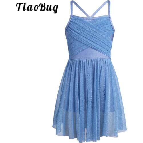 TiaoBug Girls Mesh Glittery Ballet Tutu Dress Latin Dance Leotard Dress Gymnastics Leotard Dress Ballerina Party Kids Dance Wear