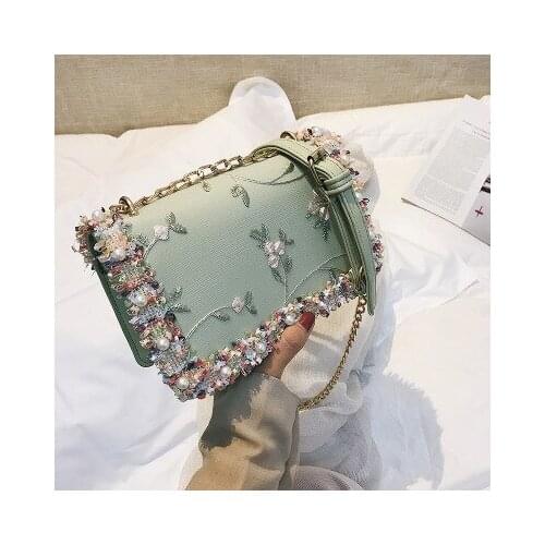 Personality Design Luxury Embroidered Flower pearl Handbags Women National style Rivets Shoulder Bags Crossbody Bag For Female