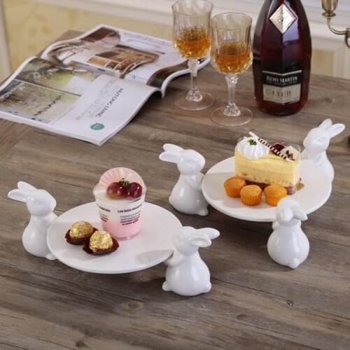 Ceramic Cake Stand Fruit Plate Cute Rabbit Afternoon Tea Dessert Plate Home Decor Hotel Restaurant Living Table Deco
